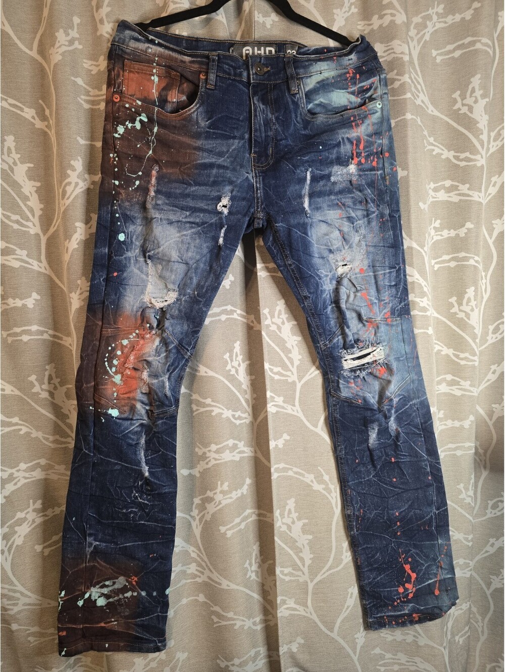 Another Hype Piece AHP Men's 32/32 Skinny Distressed Jeans Paint Splatter